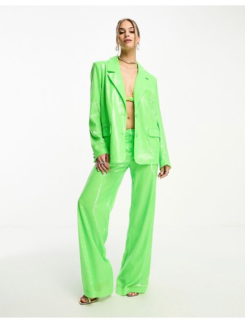 Annorlunda sequin oversized suit blazer in bright green