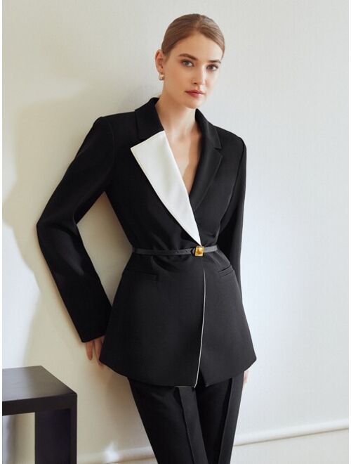 MOTF Premium Two Tone Wrap Belted Blazer