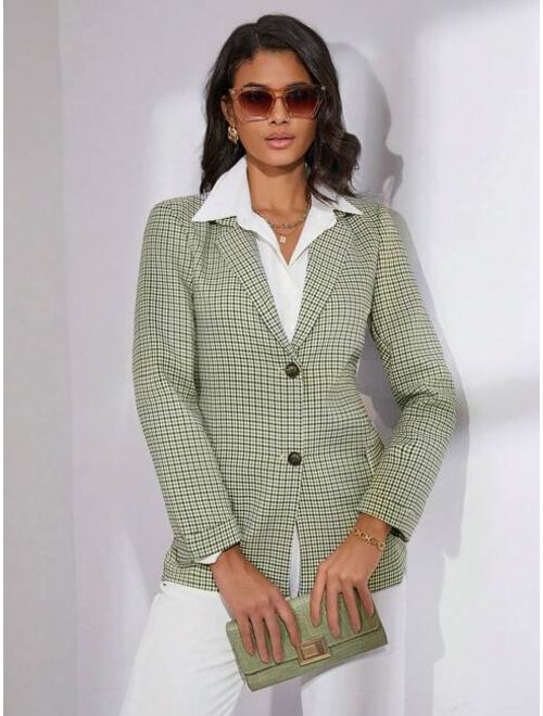 SHEIN BIZwear Plaid Lapel Collar Flap Detail Blazer Workwear