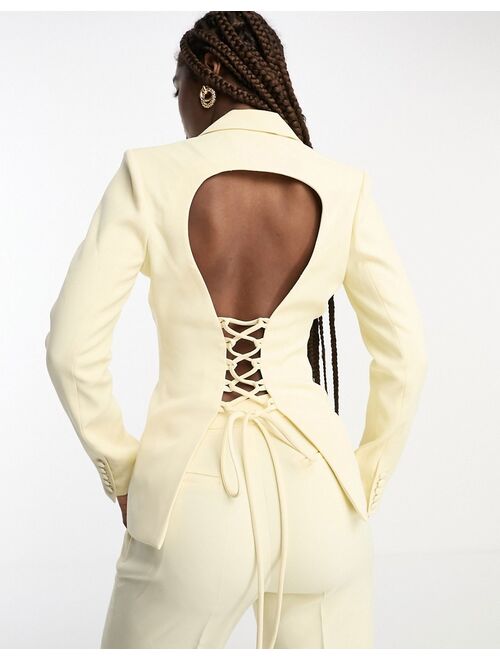 The Frolic backless blazer with tie up detail in vanilla - part of a set