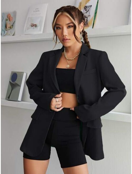 SHEIN Essnce Lapel Neck Flap Detail Blazer