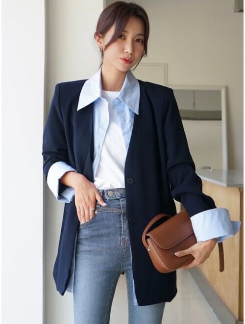 DAZY Detachable Collar Button Up 2 In 1 Blazer