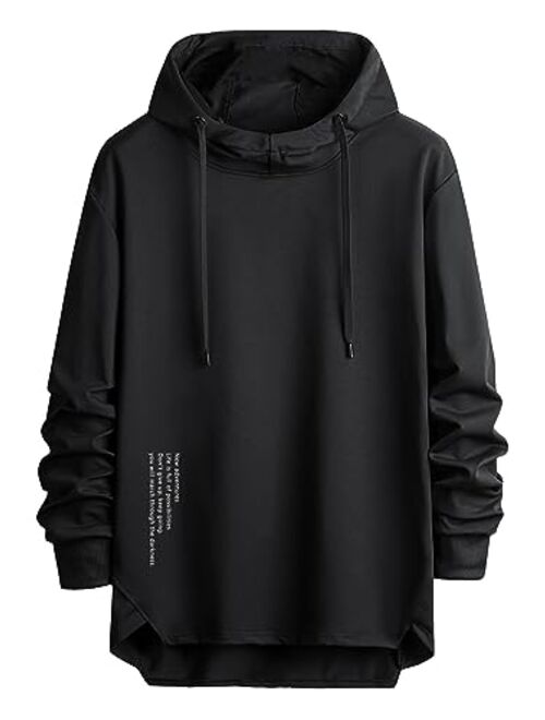 SOLY HUX Men's Letter Print Hoodies Drawstring Long Sleeve Asymmetrical Hem Pullover Sweatshirt