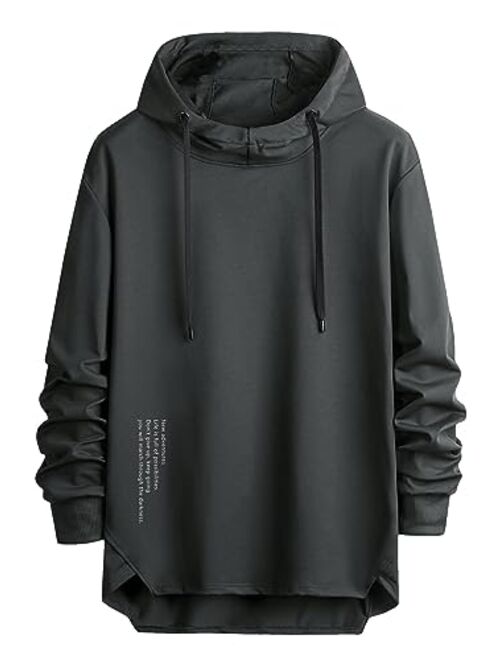 SOLY HUX Men's Letter Print Hoodies Drawstring Long Sleeve Asymmetrical Hem Pullover Sweatshirt