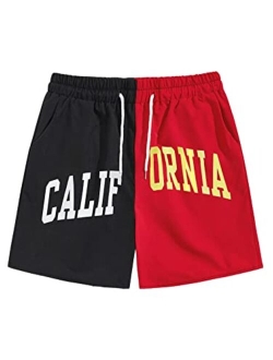 Men's Casual Color Block California Drawstring Waist Shorts