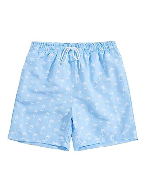 SOLY HUX Swim Trunks for Men Tropical Print Drawstring Board Shorts Beach Swimwear with Pockets