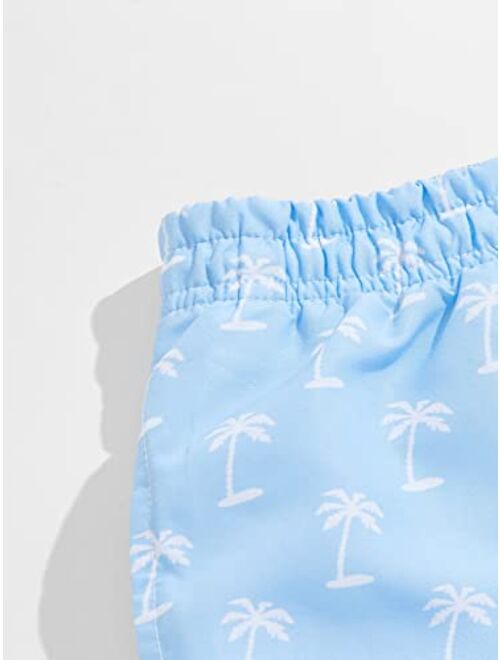 SOLY HUX Swim Trunks for Men Tropical Print Drawstring Board Shorts Beach Swimwear with Pockets