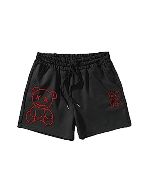 SOLY HUX Men's Cartoon Print Drawstring High Waisted Sweat Shorts Casual Summer Track Shorts with Pocket