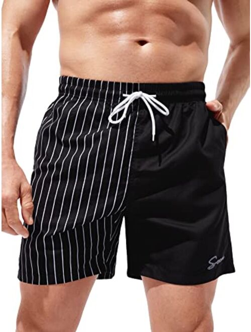 SOLY HUX Swim Trunks for Men Striped Drawstring Board Shorts Beach Swimwear with Pockets