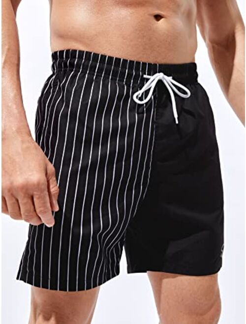 SOLY HUX Swim Trunks for Men Striped Drawstring Board Shorts Beach Swimwear with Pockets