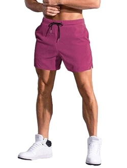 Men's Casual Letter Print Drawstring Elastic Waist Athletic Workout Shorts with Pocket