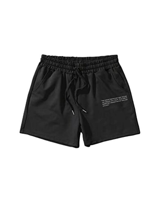 SOLY HUX Men's Casual Letter Print Drawstring Elastic Waist Athletic Workout Shorts with Pocket