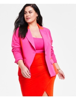 Nina Parker Trendy Plus Size Colorblocked One-Button Blazer