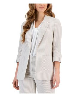 Petite Seersucker 3/4-Sleeve Blazer