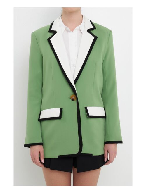 English Factory Women's Drapey Blazer with Binding Detail