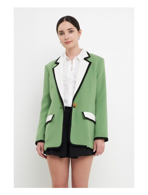 English Factory Women's Drapey Blazer with Binding Detail