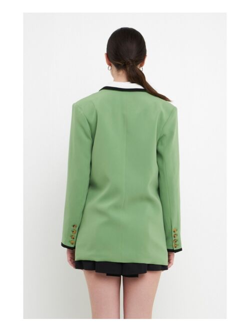 English Factory Women's Drapey Blazer with Binding Detail