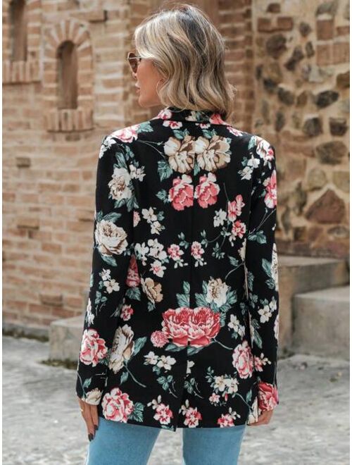 EMERY ROSE Floral Print Shawl Collar Open Front Blazer