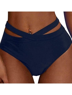 Women's High Waisted Bikini Bottoms Cut Out Swim Shorts Swimsuit Brief