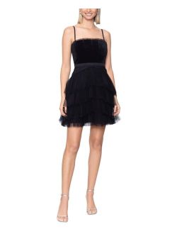 Women's Mixed-Media Fit & Flare Homecoming Mini Dress