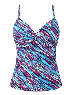 Tankini Tops for Women Front Twist Bathing Suit Top Ruched Tummy Control Swimsuit Tops