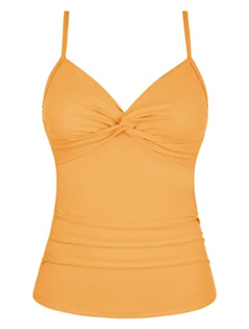 Firpearl Tankini Tops for Women Front Twist Bathing Suit Top Ruched Tummy Control Swimsuit Tops