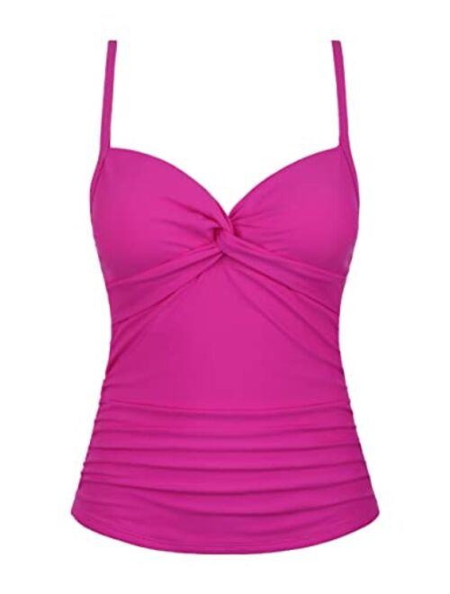 Firpearl Tankini Tops for Women Front Twist Bathing Suit Top Ruched Tummy Control Swimsuit Tops