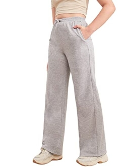 Girl's High Elastic Waisted Tie Front Sweatpants Casual Pants Sweatpants with Pockets