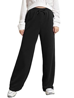 Girl's High Elastic Waisted Tie Front Sweatpants Casual Pants Sweatpants with Pockets