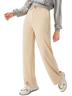 Girl's High Elastic Waisted Tie Front Sweatpants Casual Pants Sweatpants with Pockets