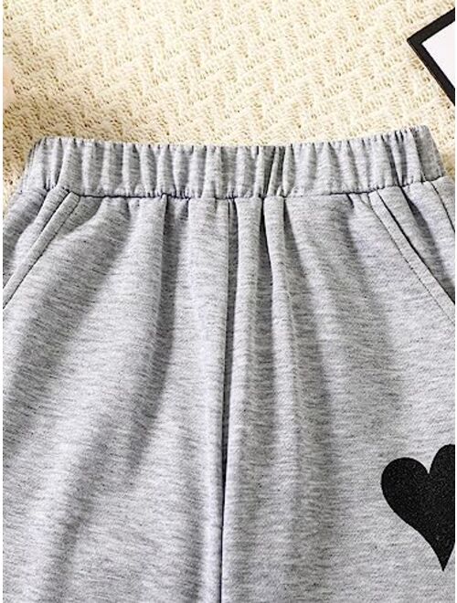 SOLY HUX Girl's Heart Print Sweatpants Elastic High Waisted Joggers Pants with Pockets