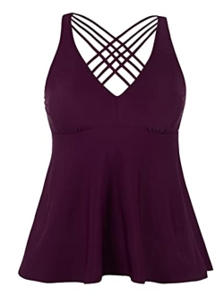 Women's Tankini Swimsuits Cross Back Flowy Swim Tops Modest Swimwear