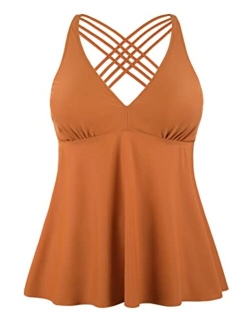 Women's Tankini Swimsuits Cross Back Flowy Swim Tops Modest Swimwear