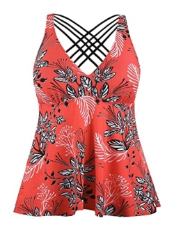 Women's Tankini Swimsuits Cross Back Flowy Swim Tops Modest Swimwear