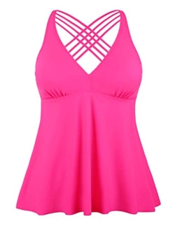 Women's Tankini Swimsuits Cross Back Flowy Swim Tops Modest Swimwear