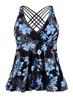 Women's Tankini Swimsuits Cross Back Flowy Swim Tops Modest Swimwear