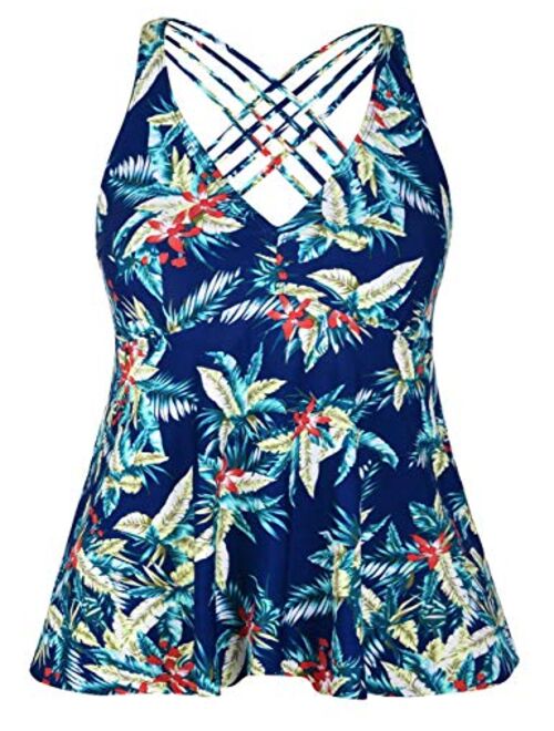 Firpearl Women's Tankini Swimsuits Cross Back Flowy Swim Tops Modest Swimwear