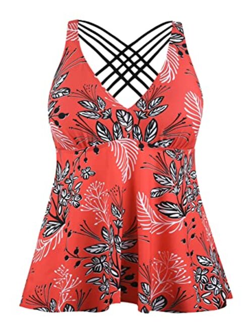 Firpearl Women's Tankini Swimsuits Cross Back Flowy Swim Tops Modest Swimwear