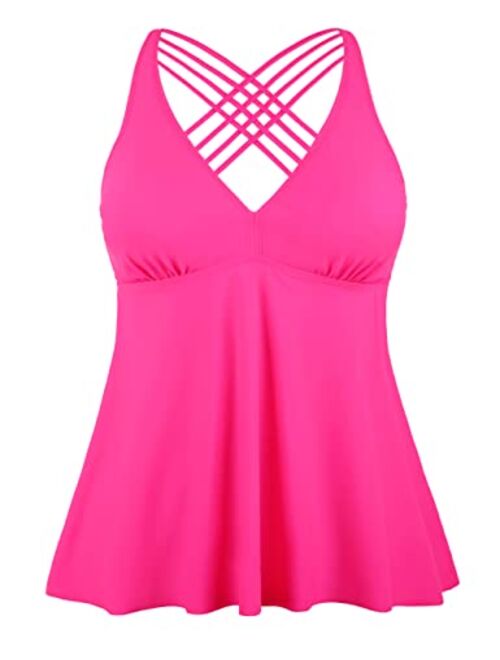 Firpearl Women's Tankini Swimsuits Cross Back Flowy Swim Tops Modest Swimwear