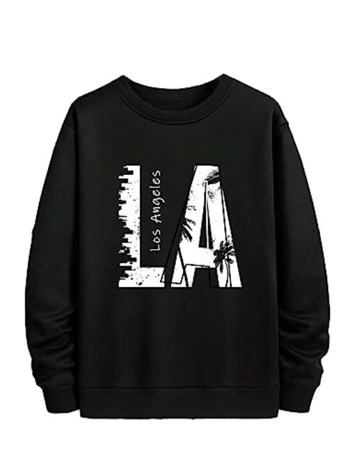 SOLY HUX Men's Graphic Crewneck Sweatshirts Letter Print Long Sleeve Pullover Casual Vintage Tops