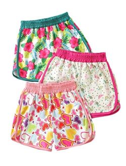 Toddler Girl's 3 Piece Graphic Print Track Shorts Elastic Waist Straight Leg Summer Sports Shorts