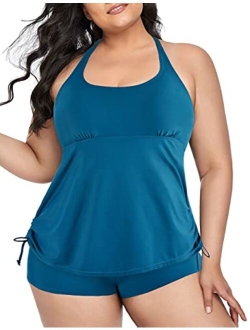 Plus Size Strappy Bathing Suits for Women Athletic Two Piece Swimsuit Modest Tankini Top with Shorts