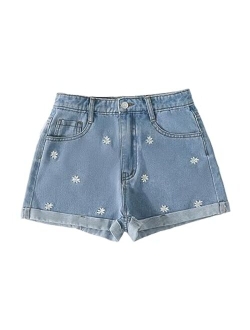 Girl's Ripped Raw Hem Denim Shorts High Waisted Straight Leg Summer Jeans Shorts