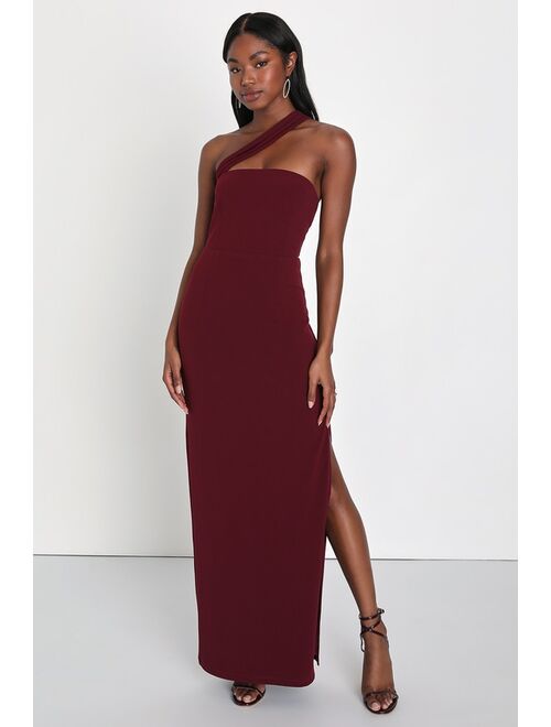 Lulus Hold Your Attention Burgundy One-Shoulder Sleeveless Maxi Dress