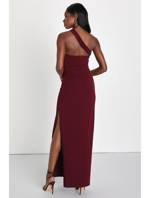 Lulus Hold Your Attention Burgundy One-Shoulder Sleeveless Maxi Dress