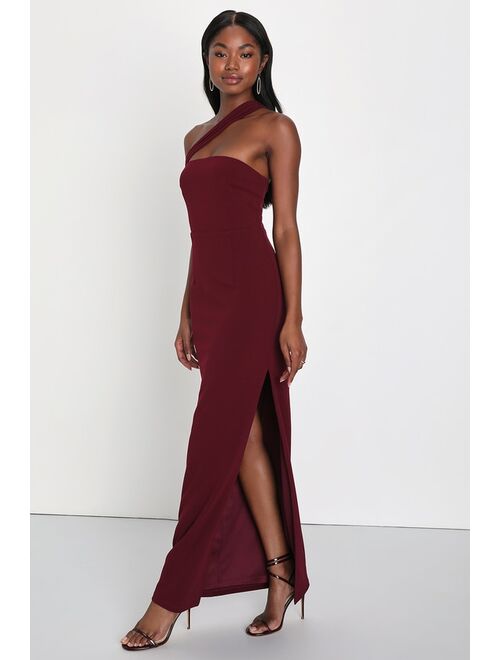 Lulus Hold Your Attention Burgundy One-Shoulder Sleeveless Maxi Dress