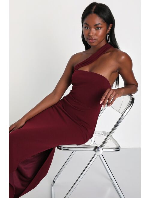 Lulus Hold Your Attention Burgundy One-Shoulder Sleeveless Maxi Dress