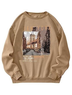 Men's Letter Car Graphic Print Long Sleeve Pullover Top Sweatshirt