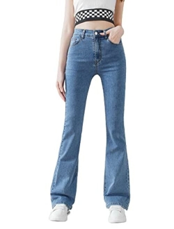 Girl's Flare Bell Bottom Jeans High Waisted Zipper Fly Stretch Bootcut Denim Pants