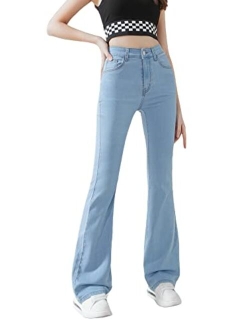 Girl's Flare Bell Bottom Jeans High Waisted Zipper Fly Stretch Bootcut Denim Pants